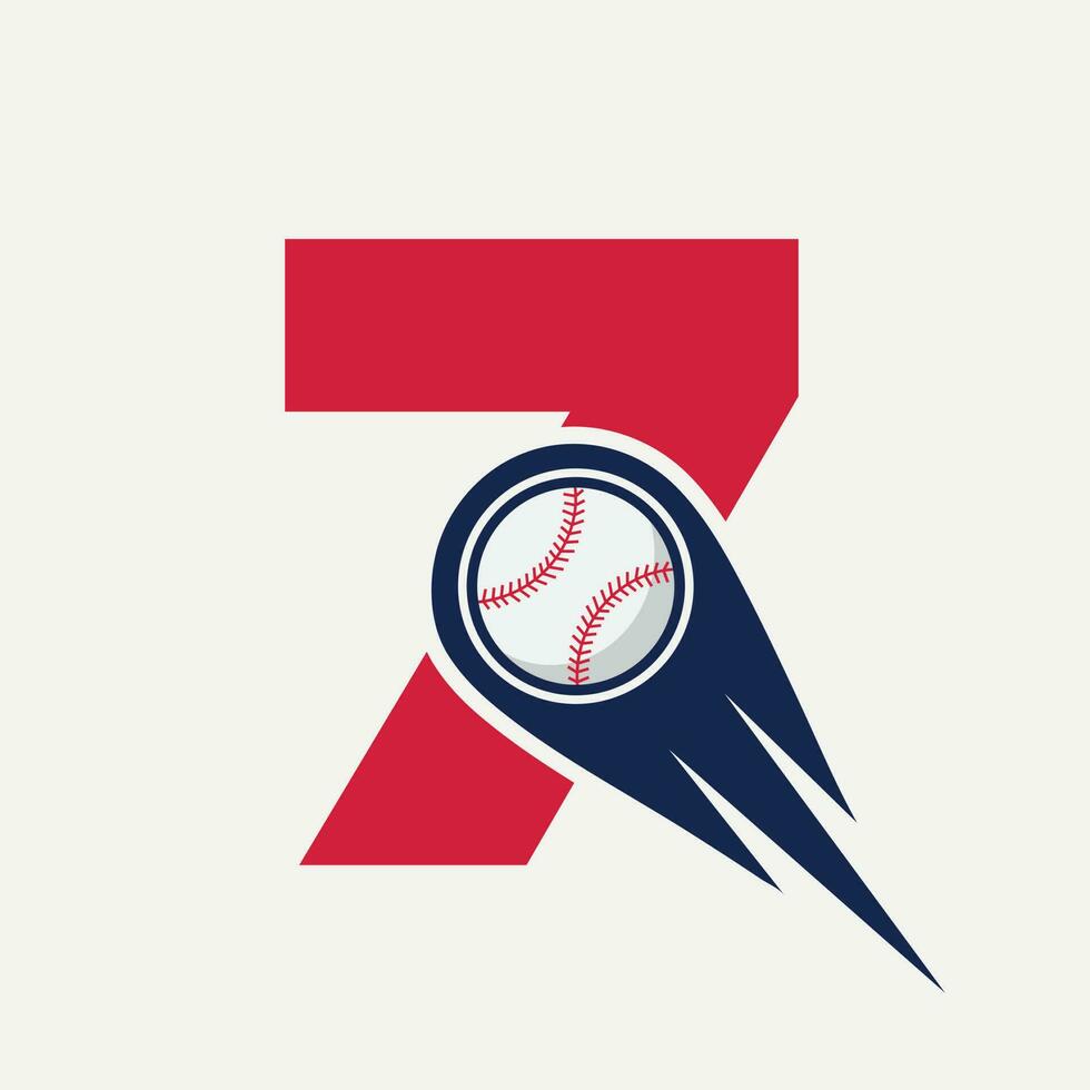 concept de logo de baseball lettre 7 avec modèle vectoriel d'icône de baseball en mouvement