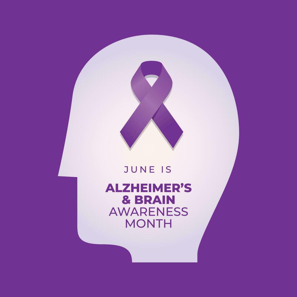 la maladie d'Alzheimer et cerveau conscience mois conception modèle pour fête. la maladie d'Alzheimer et cerveau conscience mois. violet ruban conception. plat ruban vecteur. vecteur