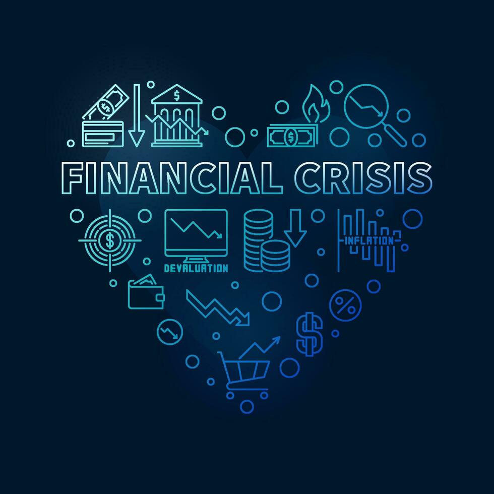 financier crise vecteur concept cœur en forme de bleu bannière. économie récession illustration
