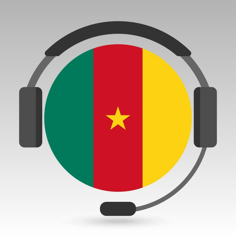 Cameroun drapeau avec écouteurs, soutien signe. vecteur illustration.