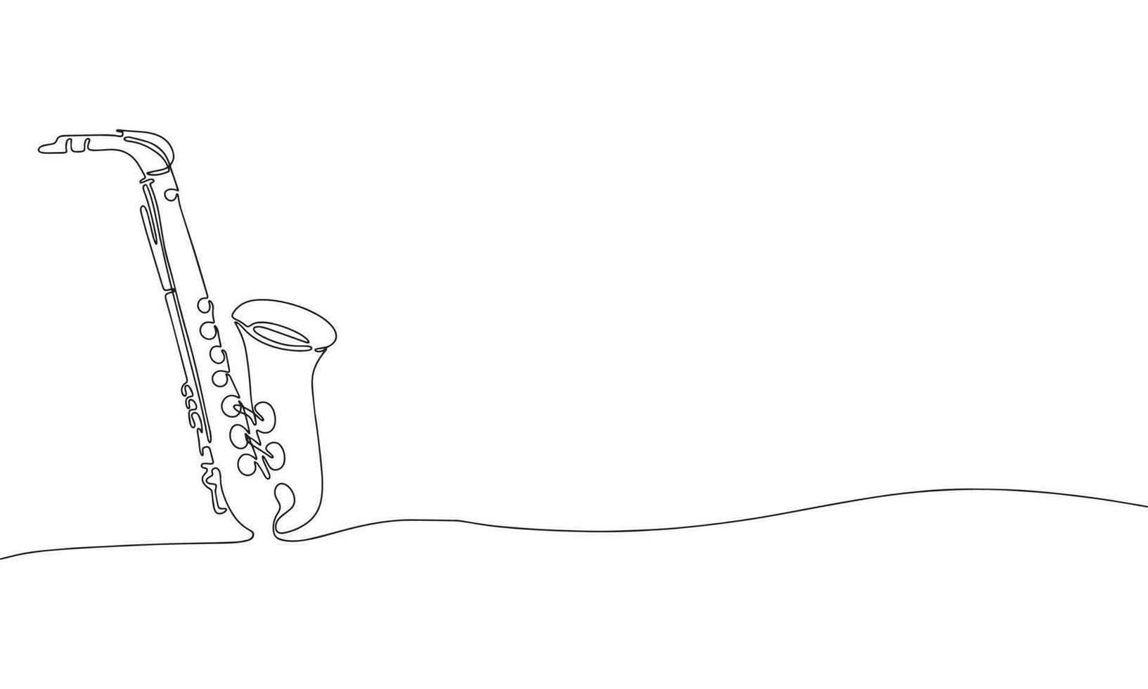 saxophone la musique instrument. un ligne continu saxophone. ligne art, contour, Célibataire ligne silhouette. main tiré vecteur illustration.