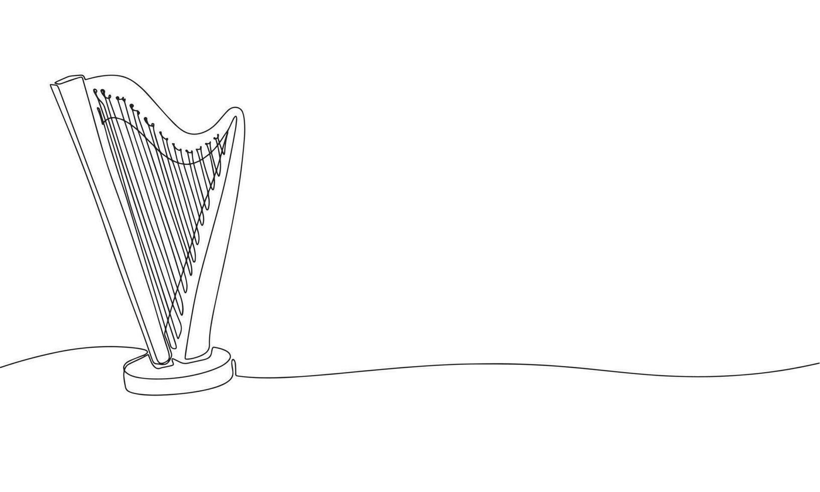 musical instrument harpe. un ligne continu la musique instrument. ligne art, contour, Célibataire ligne silhouette. main tiré vecteur illustration.
