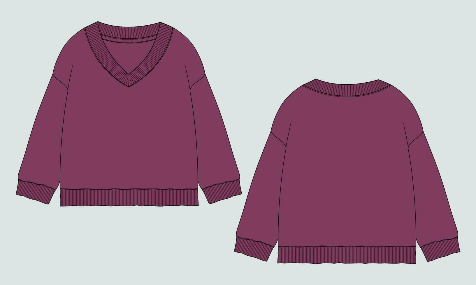 v- cou longue manche sweat-shirt technique dessin mode plat esquisser vecteur illustration violet Couleur modèle pour aux femmes