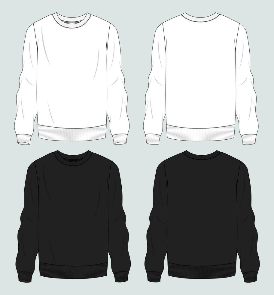 blanc et noir Couleur longue manche sweat-shirt vecteur illustration modèle de face et retour vues