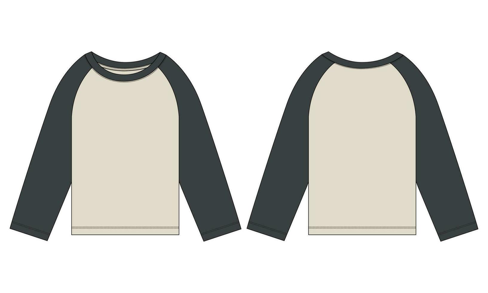 deux Ton Couleur raglan longue manche t chemise vecteur illustration modèle de face et retour vues isolé sur blanc Contexte