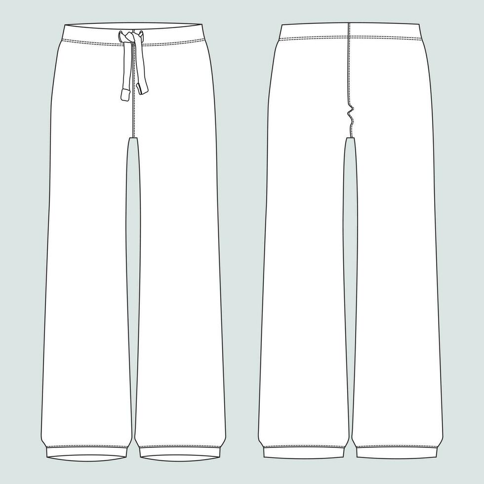 Dames pyjama un pantalon technique dessin mode plat esquisser vecteur illustration modèle de face et retour vues