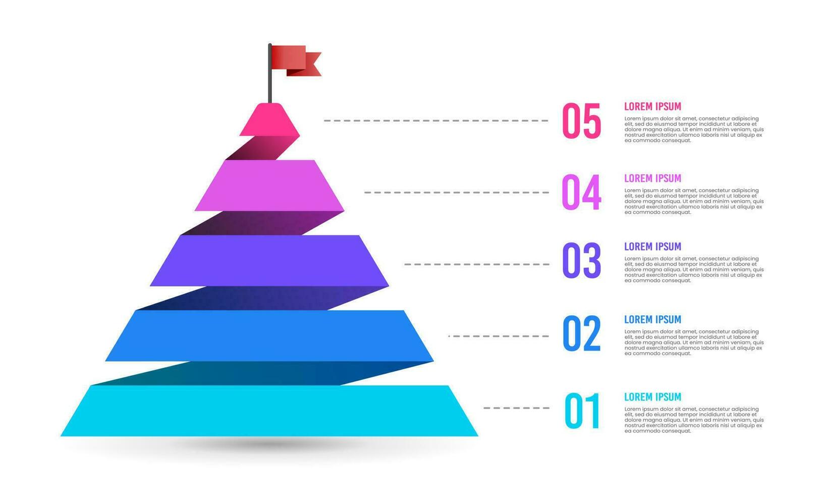 pyramide infographie modèle 5 pas à succès. vecteur illustration.