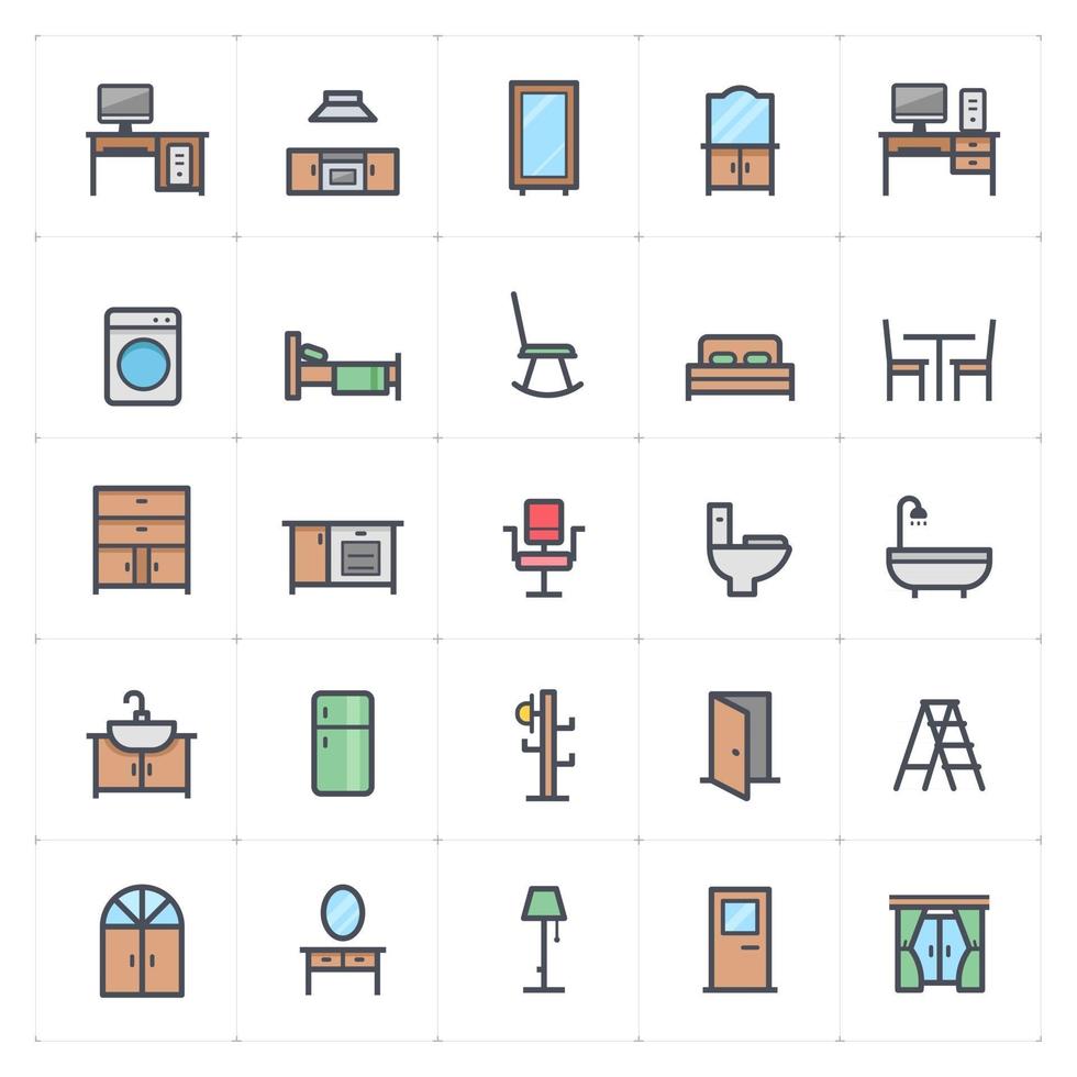ligne de meubles et de décoration avec icône de couleur vecteur