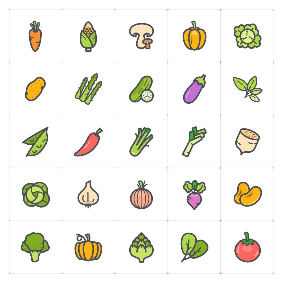 ligne de légumes avec icône de couleur vecteur