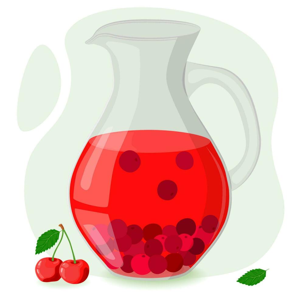 Cerise compote dans une verre carafe. en buvant de fait maison des fruits. baies pour une en bonne santé été boire. vecteur illustration dans une plat style.