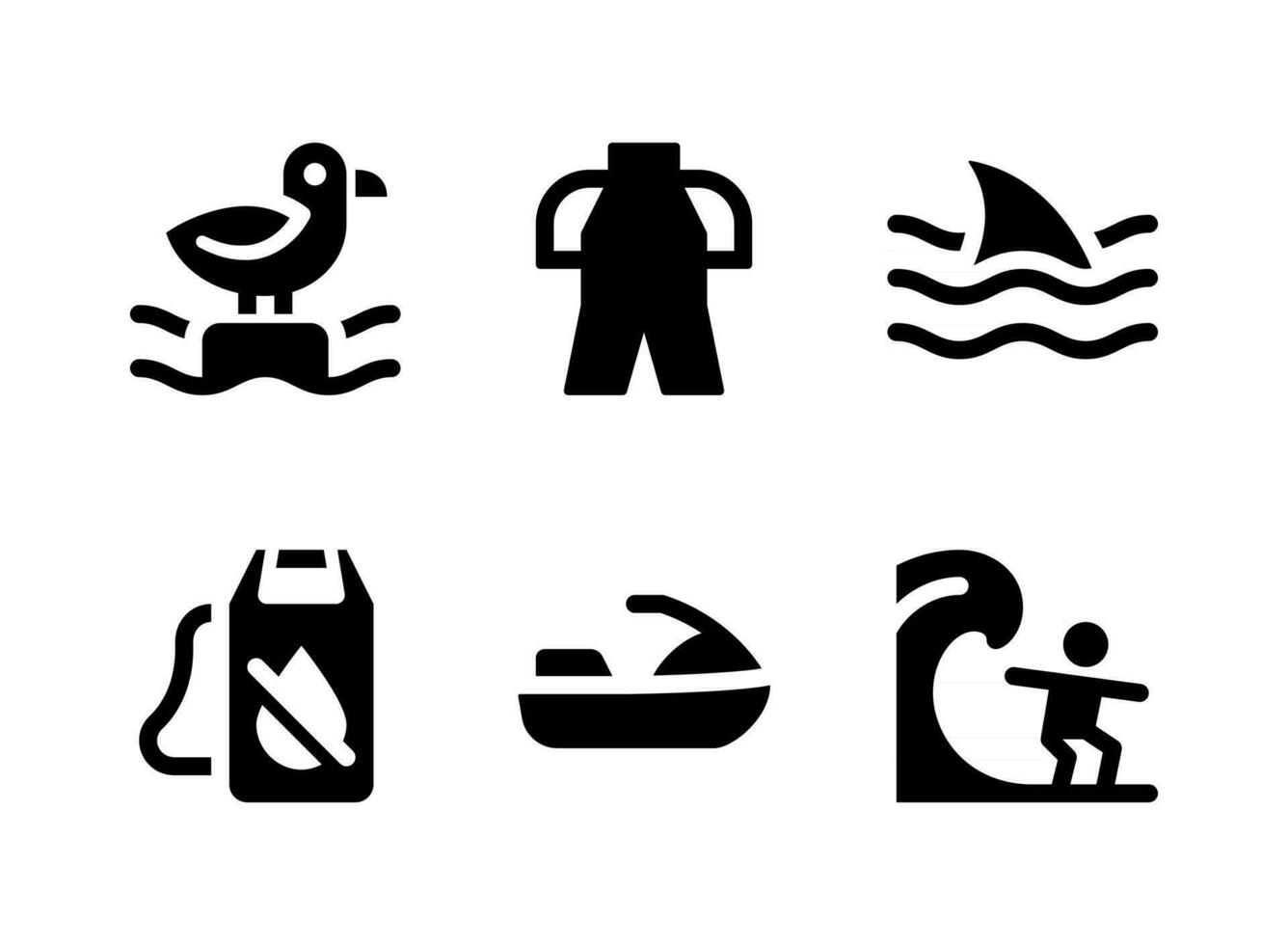 ensemble simple d'icônes solides vectorielles liées au surf vecteur