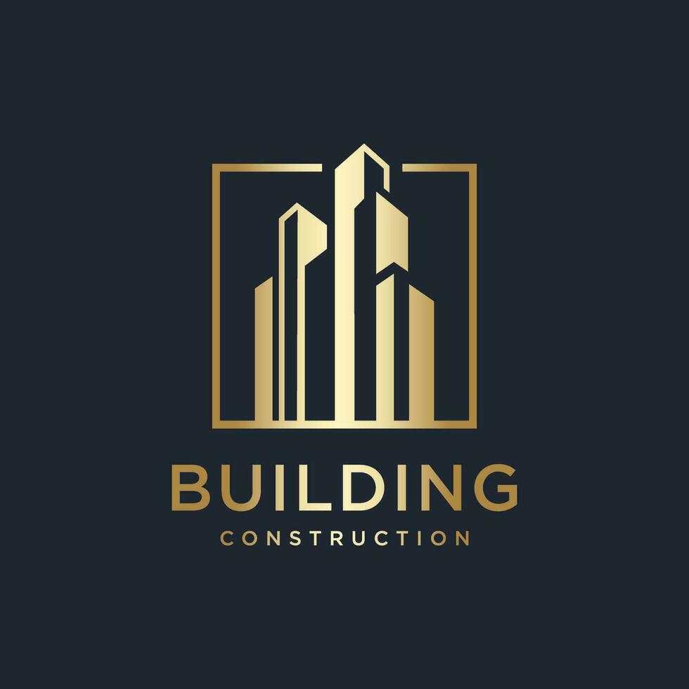 construction logo conception modèle avec d'or couleur, domaine, prime, or vecteur