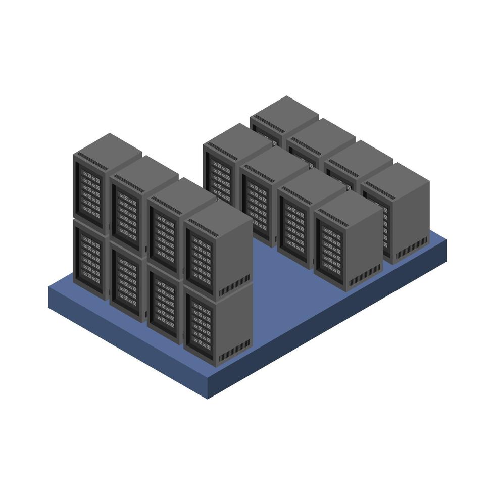 salle de serveurs isométrique vecteur