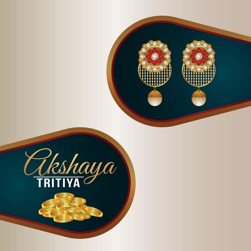 carte de voeux de vente de bijoux indiens akshaya tritiya avec pièce d'or et boucles d'oreilles vecteur