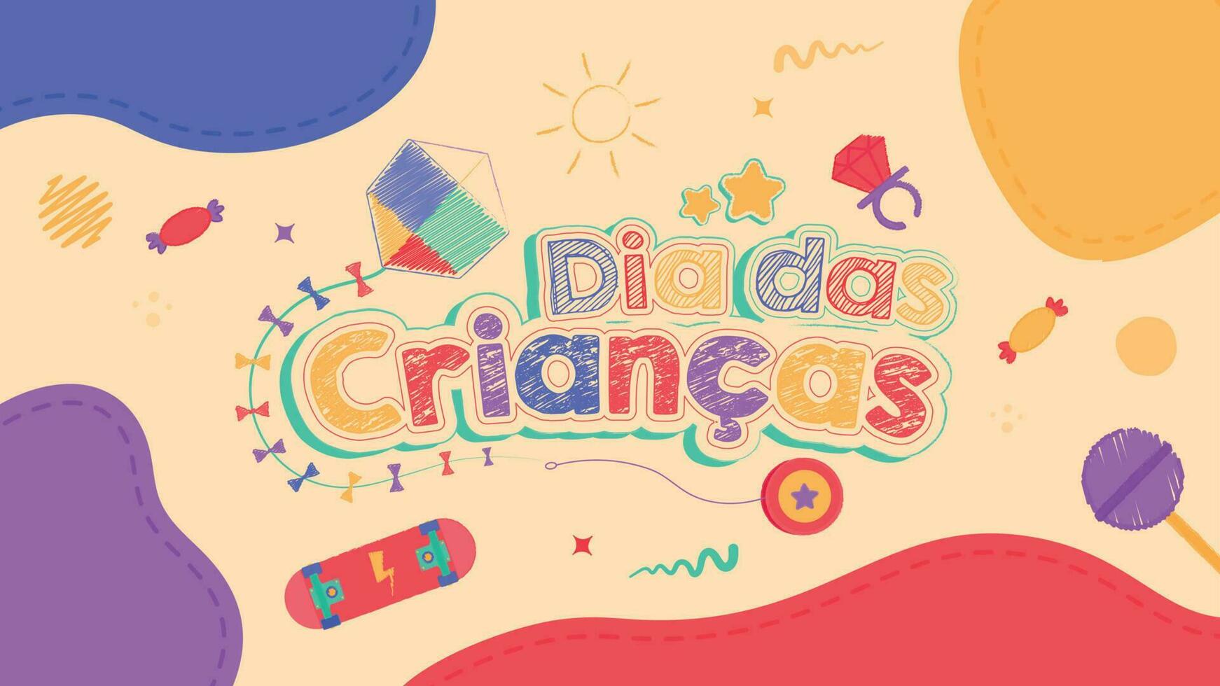 brésilien les enfants journée main dessiner social médias Publier modèle histoires alimentation bannière vecteur