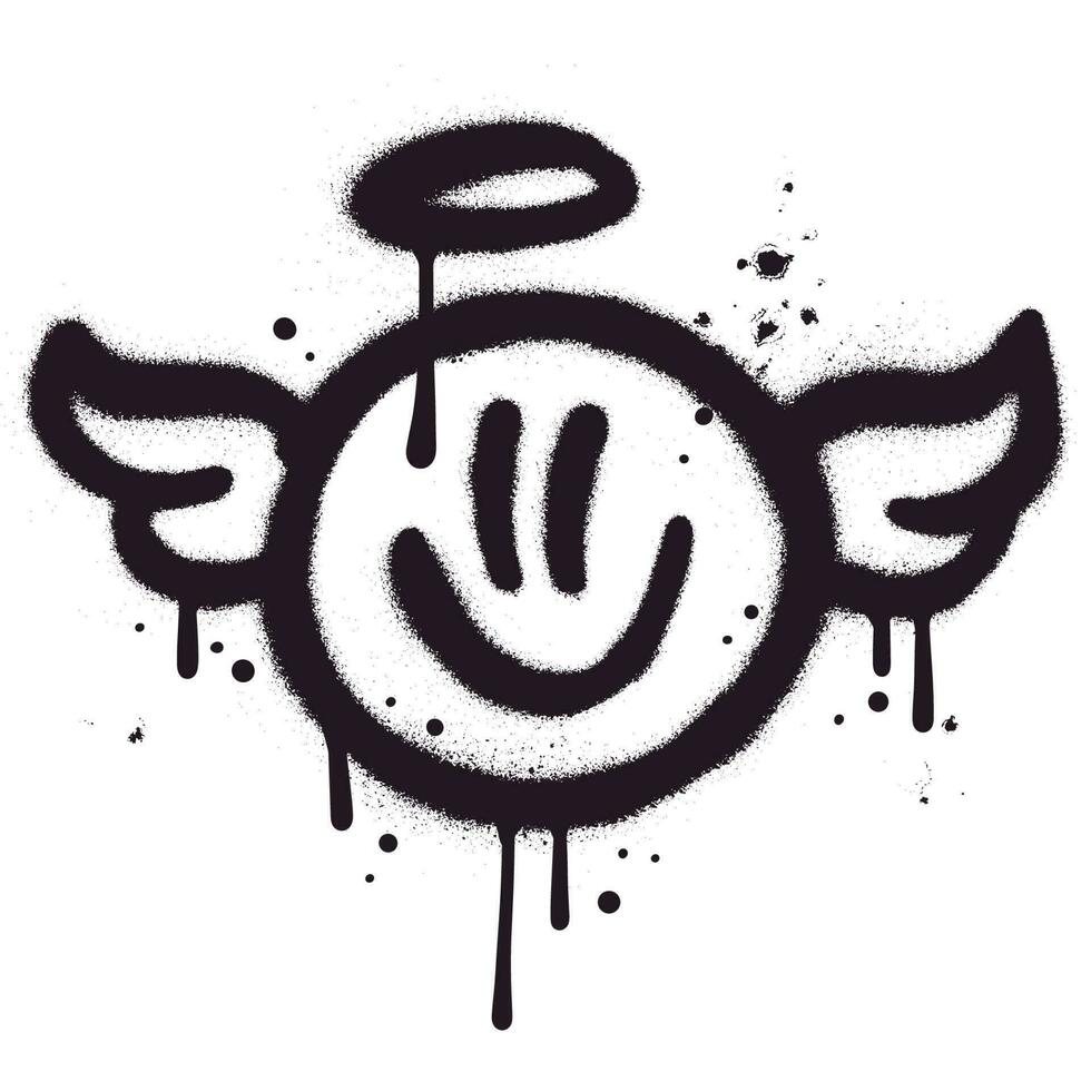 Urbain graffiti vaporisateur peindre ange sourire émoticône. Années 90 - 00s aérographe texturé vecteur illustration.