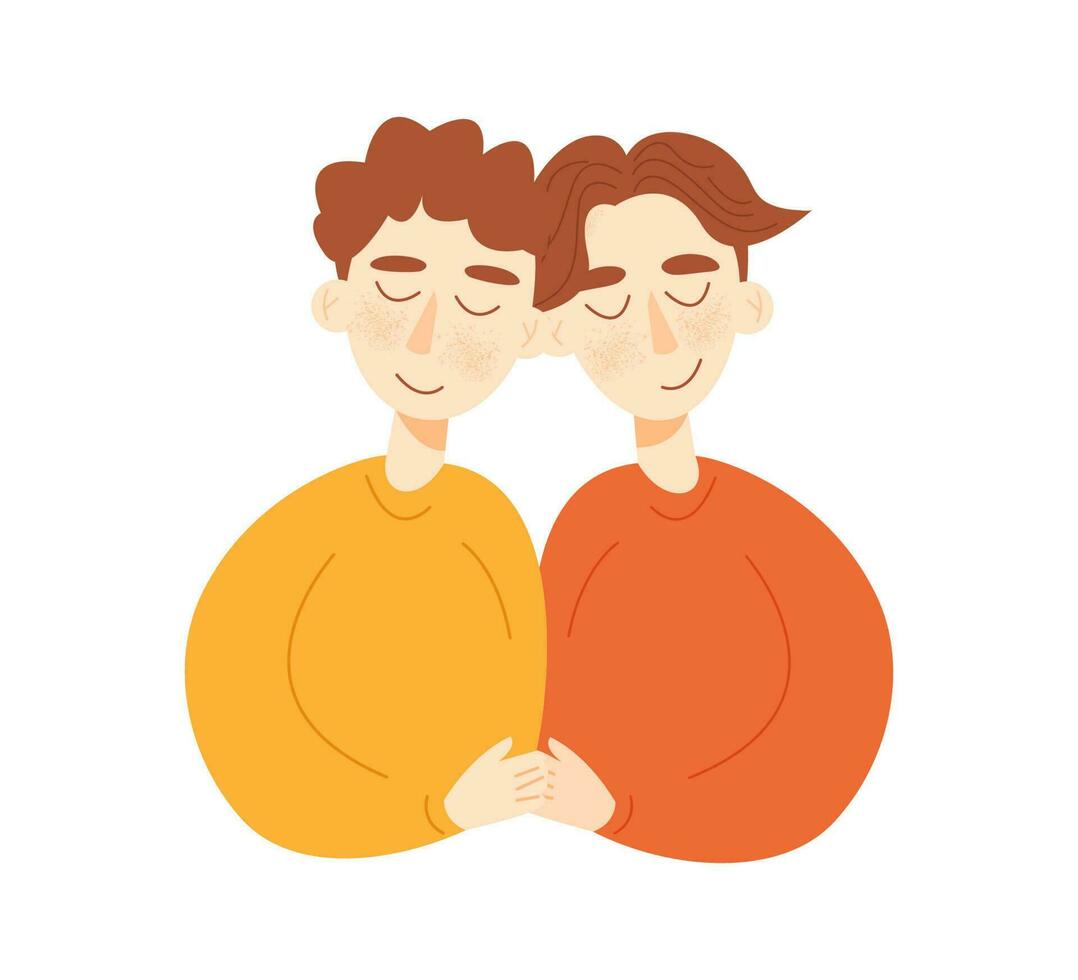 Jeune Masculin gay couple dans l'amour en portant mains. mignonne vecteur personnages dans plat dessin animé style. fierté mois concept, lgbtq personnes, homosexuel des relations