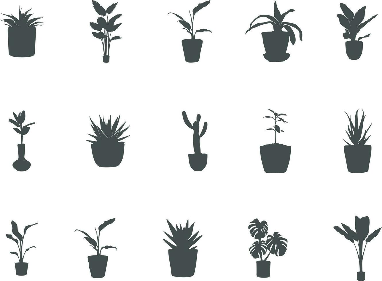 mis en pot plante silhouettes, mis en pot plan vecteur illustration.