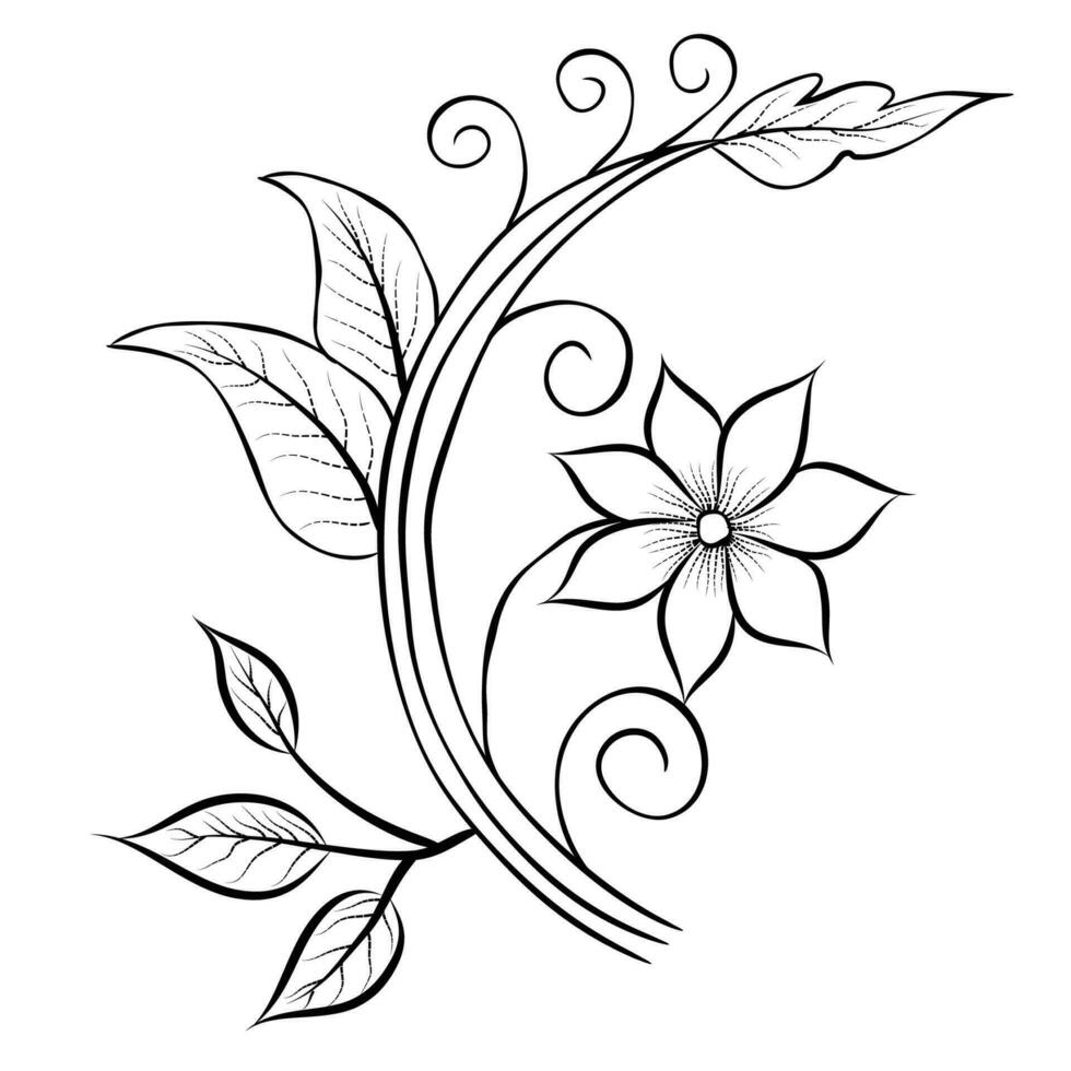 gratuit vecteur ligne art et main dessin fleur art noir et blanc plat conception Facile fleur