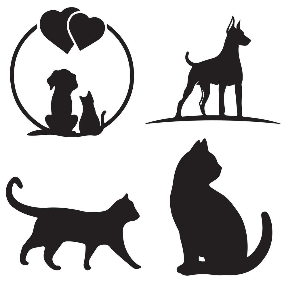 petit groupe de chiens et chats, silhouette illustration . vecteur