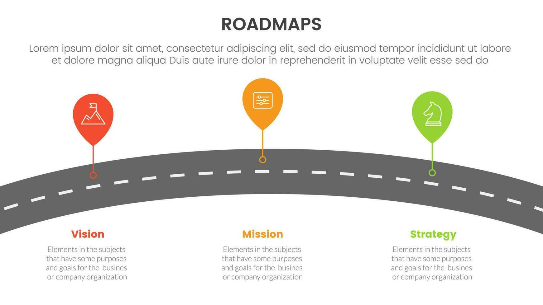 affaires feuilles de route processus cadre infographie 3 étapes avec courbe route et lumière thème concept pour faire glisser présentation vecteur