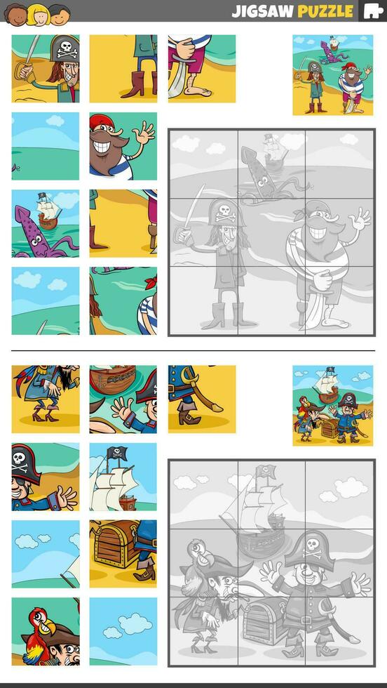 scie sauteuse puzzle Jeu ensemble avec dessin animé pirates personnages vecteur