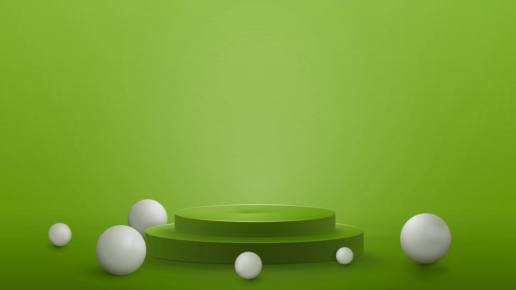Scène abstraite verte avec podium vide avec scène de sphères réalistes pour la présentation de votre produit vecteur