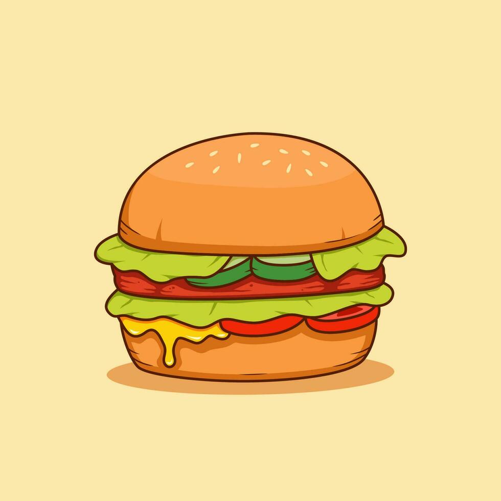 du boeuf Viande avec fusion fromage et vert salade Burger illustration vecteur, dessin animé gros Burger illustration vecteur