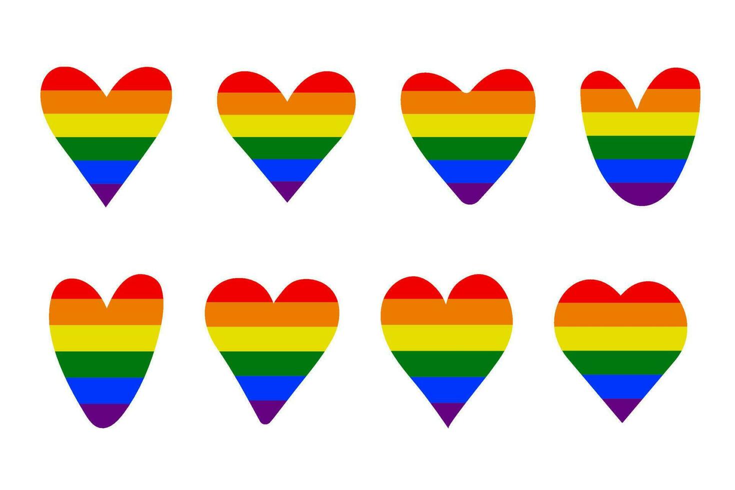 une ensemble de différent en forme de cœurs dans le Couleur de le lgbt drapeau, lesbienne gay bisexuel transgenres concept l'amour symbole. vecteur