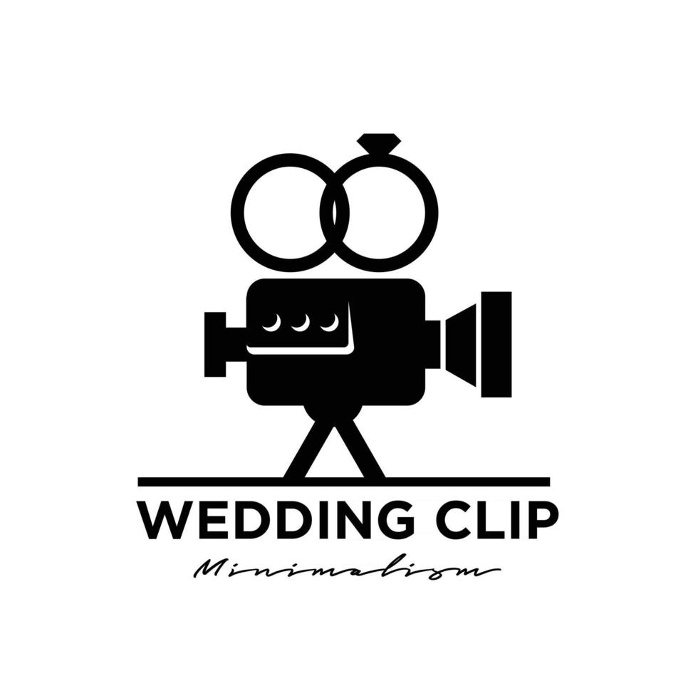 Production de film vidéo de studio de mariage avec bague en diamant logo design vecteur icône illustration