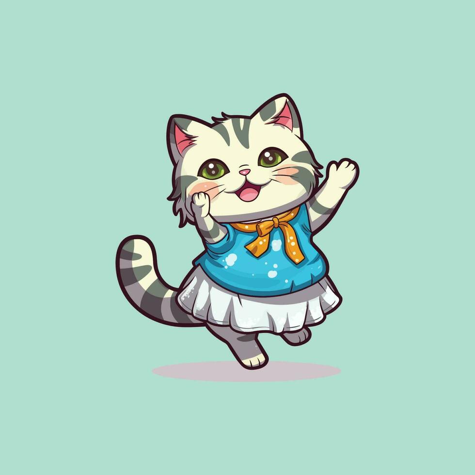 mignonne chat portant fête robe et dansant vecteur