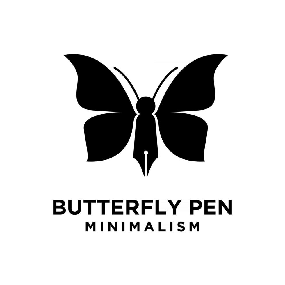 Papillon stylo concept stylo avec ailes de papillon et antenne vector logo icône illustration design