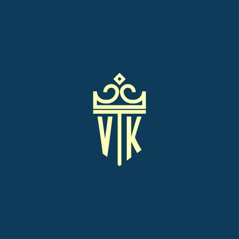 vk initiale monogramme bouclier logo conception pour couronne vecteur image