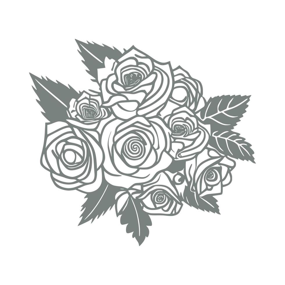 bouquet de Rose main tiré crayon esquisser, coloration page, et livre, Rose fleur contour, illustration encre art. Rose vecteur art.