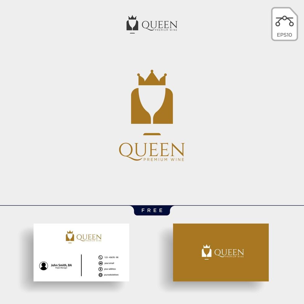 vin royaume reine vin élégant logo modèle illustration vectorielle avec carte de visite vecteur