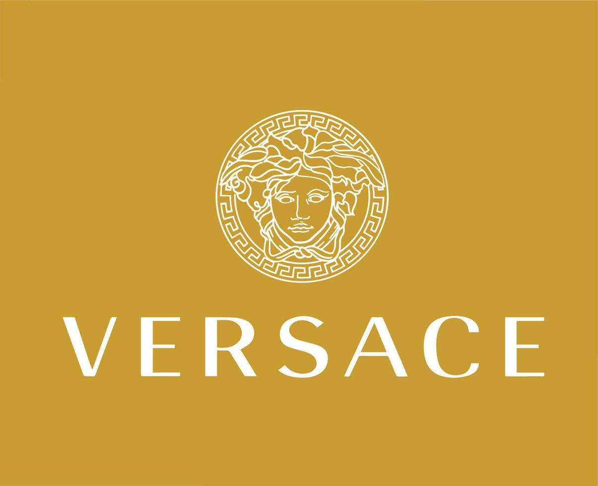 versace marque logo avec Nom blanc symbole vêtements conception icône abstrait vecteur illustration avec marron Contexte