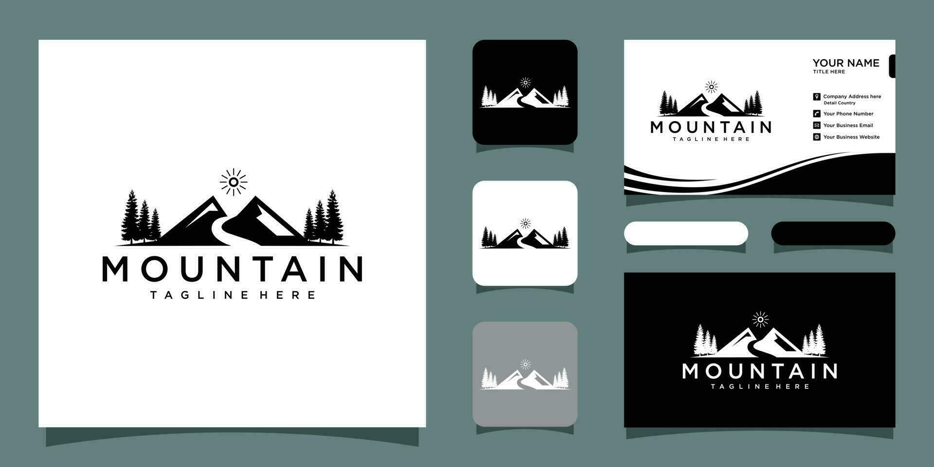 ancien Montagne logo et illustration Facile conception logo modèle avec affaires carte conception prime vecteur