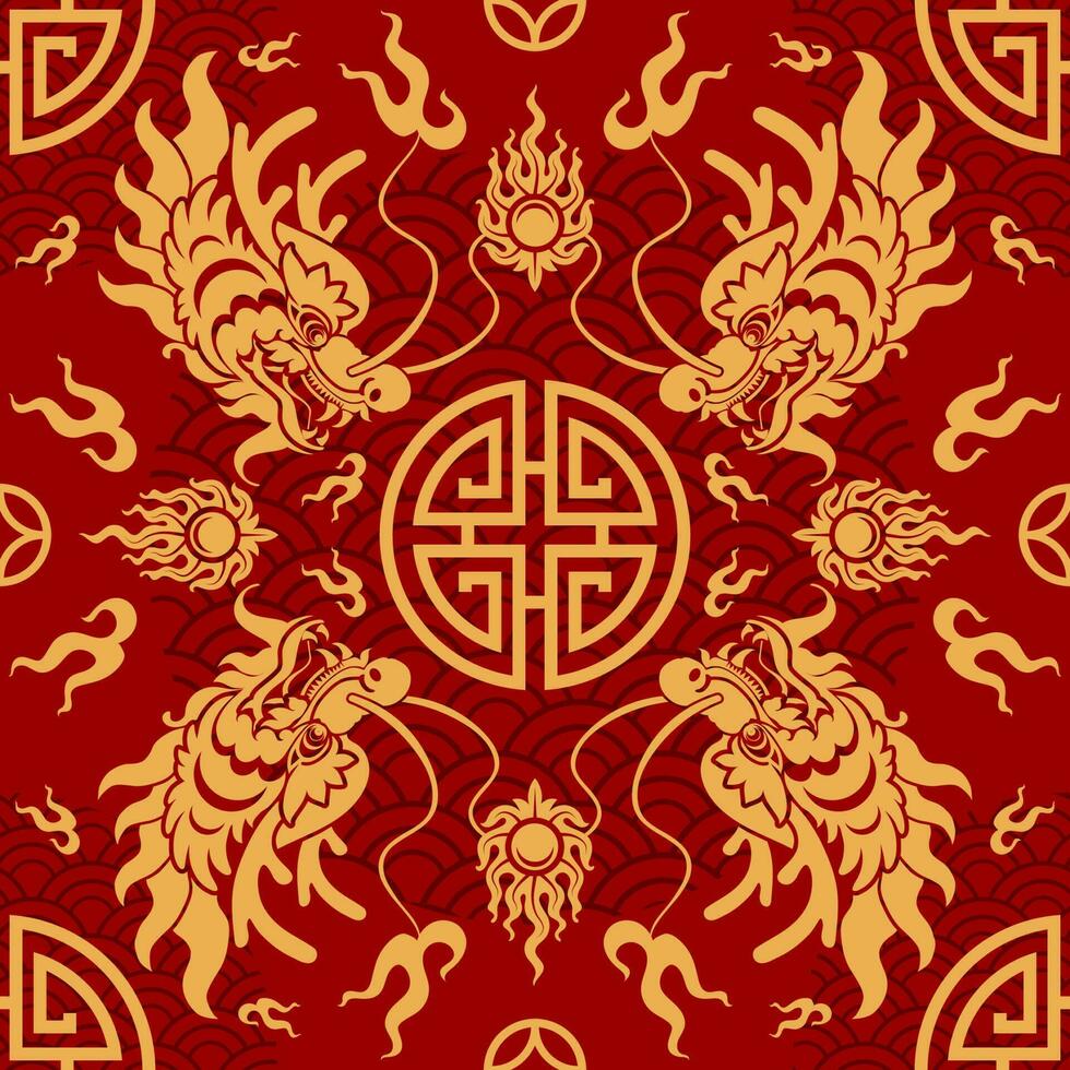 sans couture modèle content chinois Nouveau année 2024 le dragon zodiaque signe avec asiatique éléments papier Couper style sur Couleur Contexte. vecteur