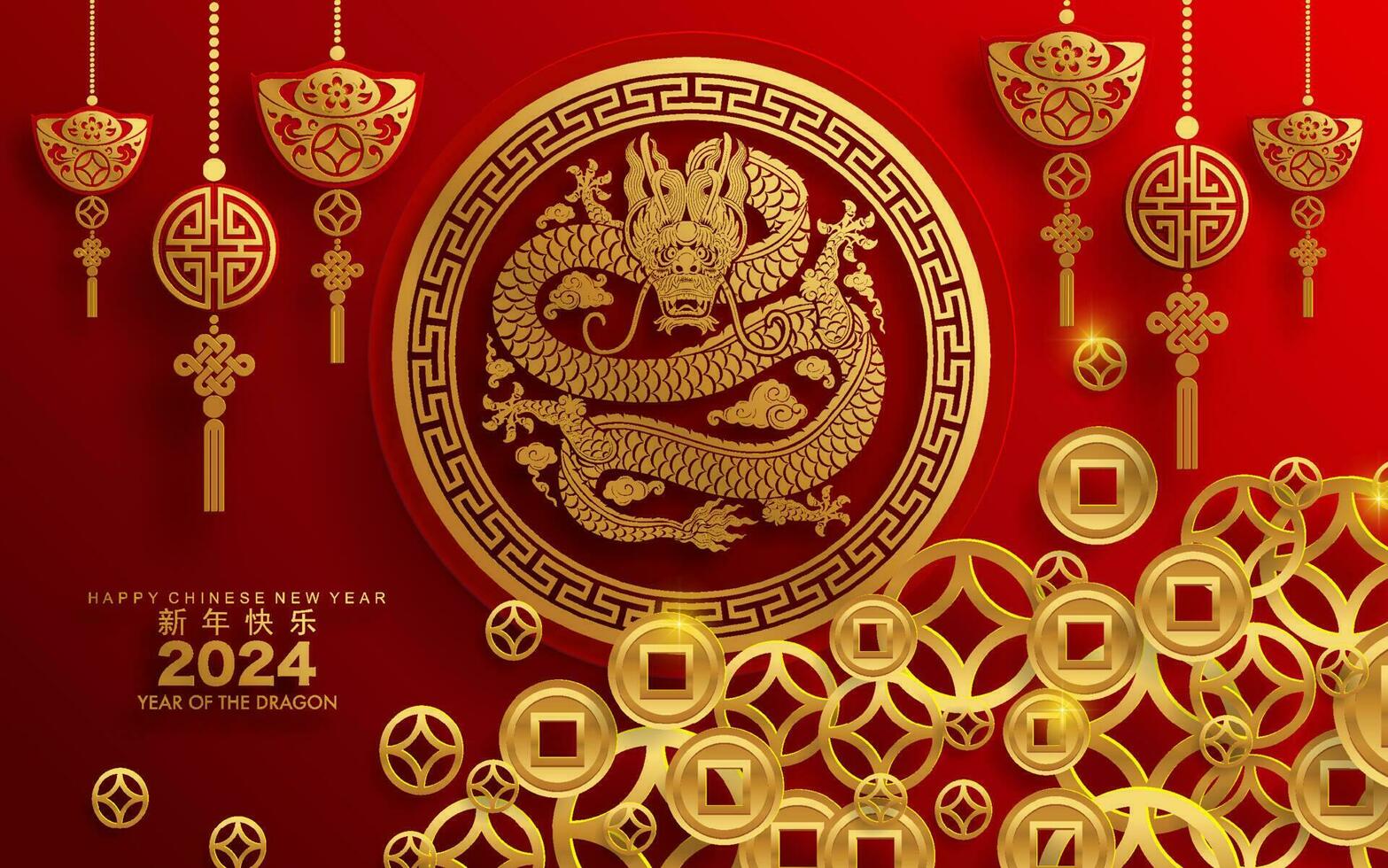 content chinois Nouveau année 2024 le dragon zodiaque signe vecteur