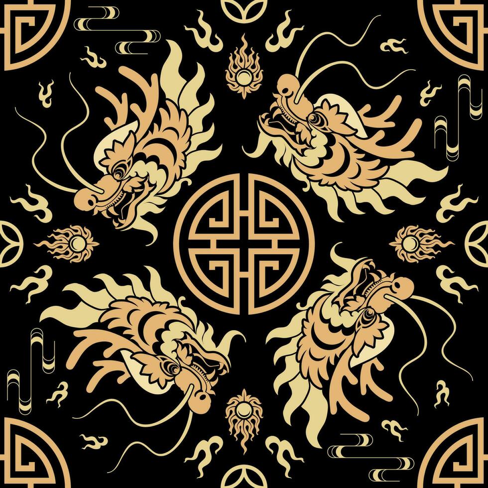 sans couture modèle content chinois Nouveau année 2024 le dragon zodiaque signe avec asiatique éléments papier Couper style sur Couleur Contexte. vecteur