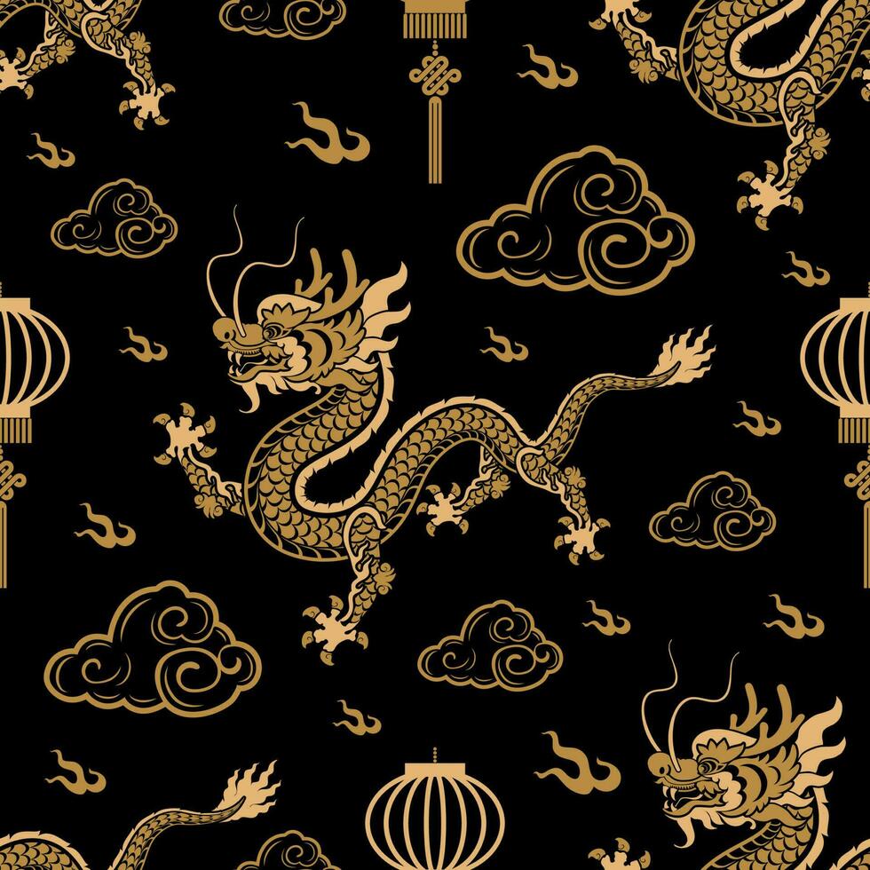 sans couture modèle content chinois Nouveau année 2024 le dragon zodiaque signe avec asiatique éléments papier Couper style sur Couleur Contexte. vecteur