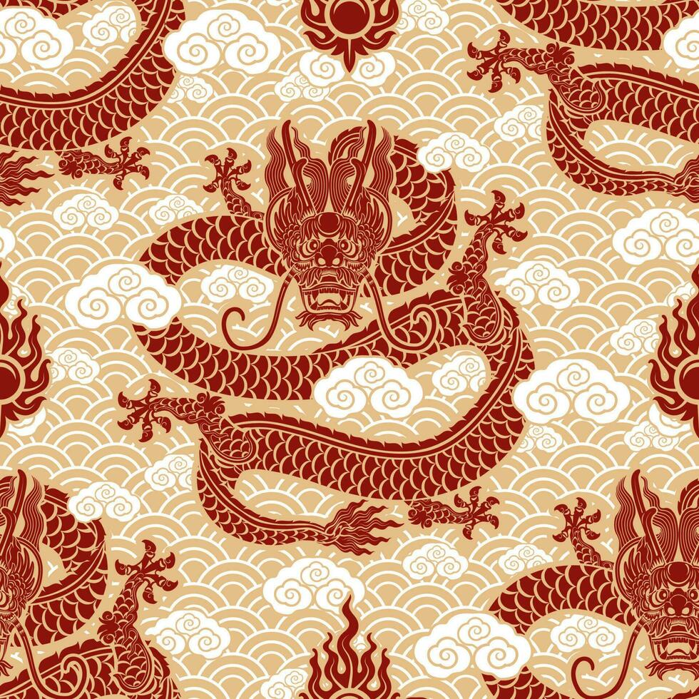 sans couture modèle content chinois Nouveau année 2024 le dragon zodiaque signe avec asiatique éléments papier Couper style sur Couleur Contexte. vecteur