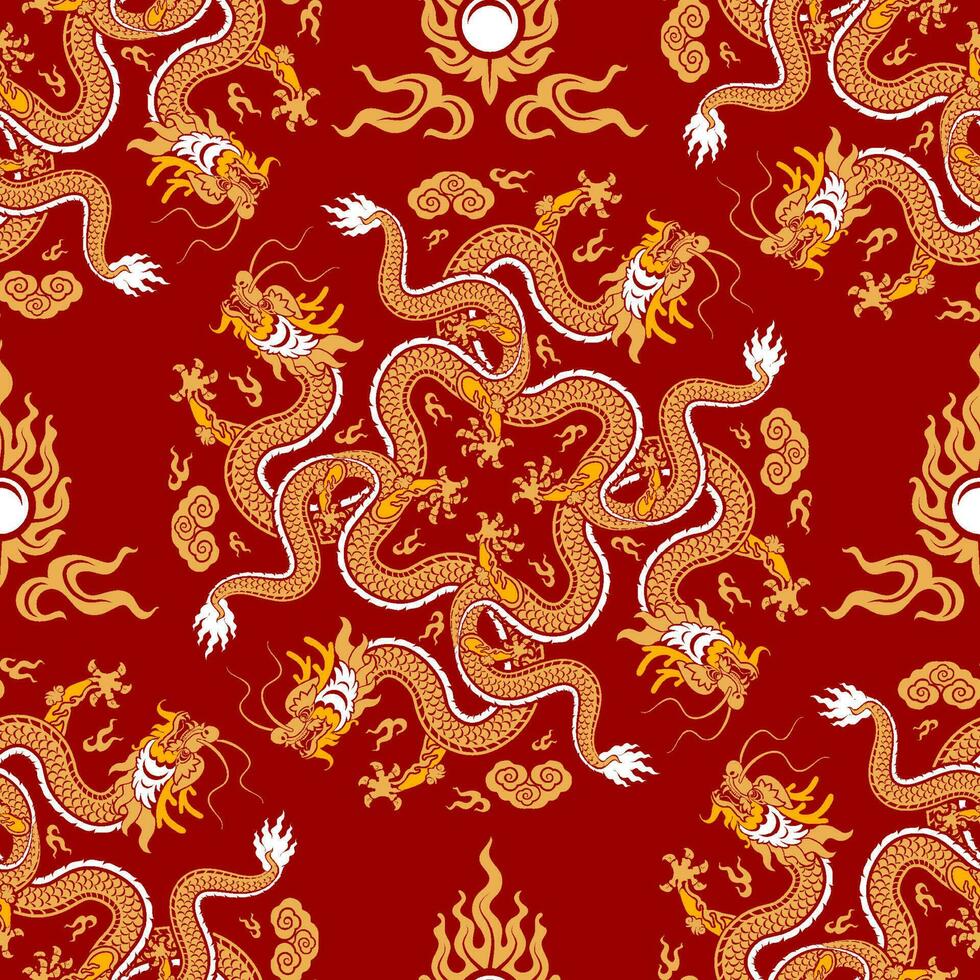 sans couture modèle content chinois Nouveau année 2024 le dragon zodiaque signe avec asiatique éléments papier Couper style sur Couleur Contexte. vecteur