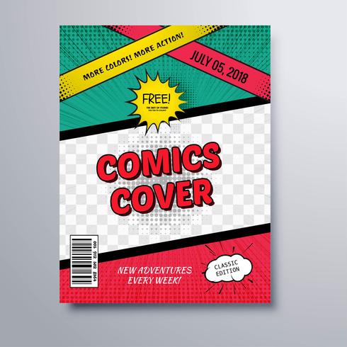 Arrière-plan du modèle de couverture de magazine de bandes dessinées vecteur