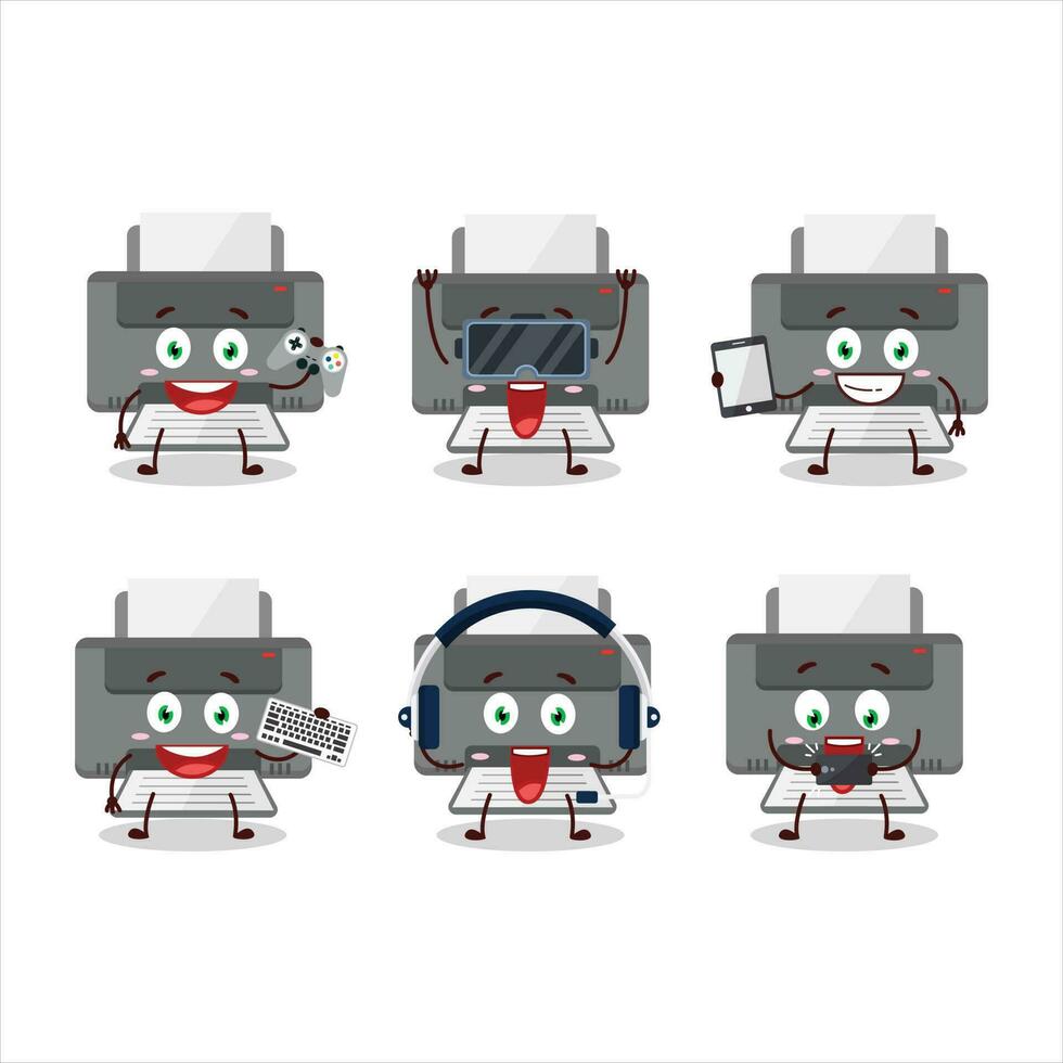 imprimante dessin animé personnage sont en jouant Jeux avec divers mignonne émoticônes vecteur