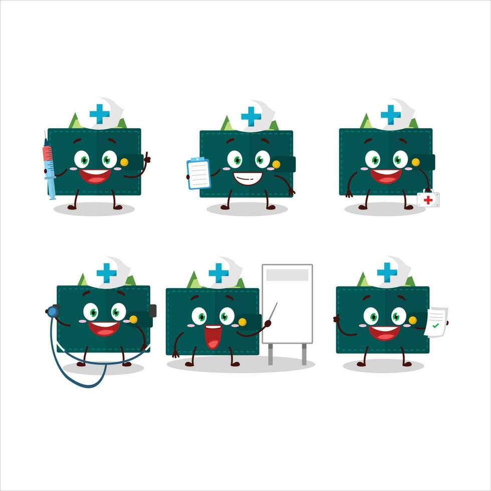 médecin profession émoticône avec vert portefeuille dessin animé personnage vecteur