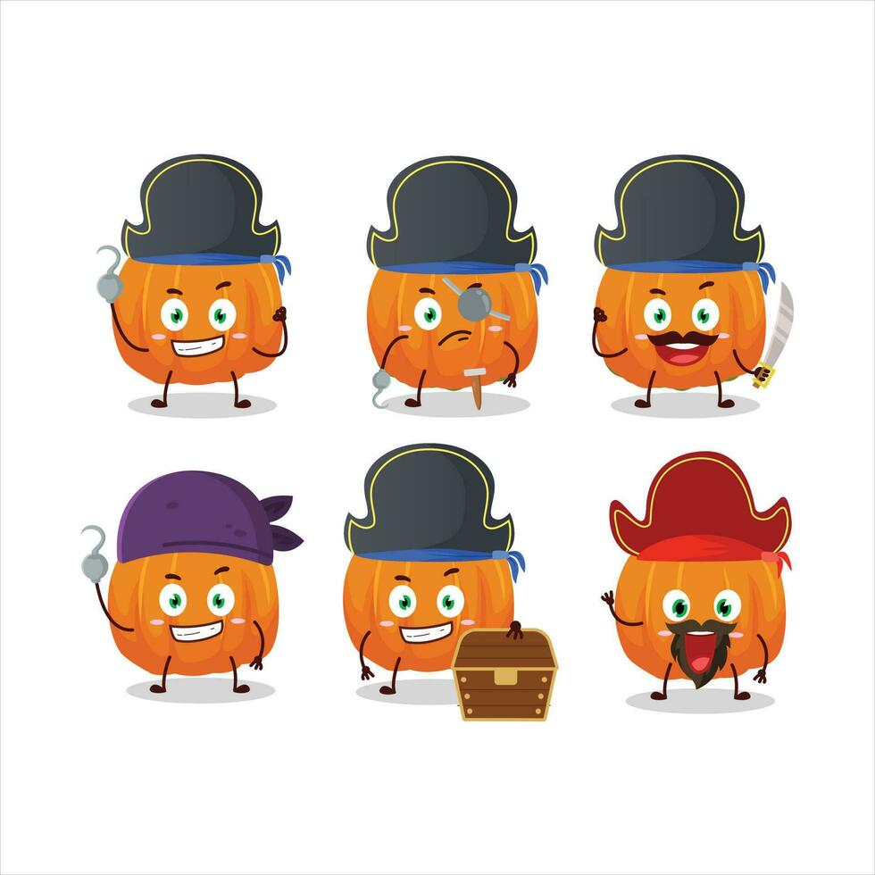 dessin animé personnage de Orange citrouille avec divers pirates émoticônes vecteur