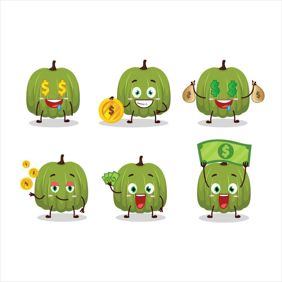 vert citrouille dessin animé personnage avec mignonne émoticône apporter argent vecteur