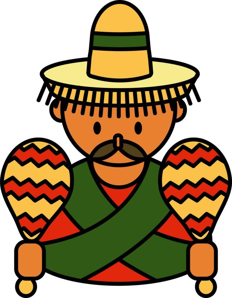 dessin animé personnage de mariachi homme en portant maracas coloré icône. vecteur