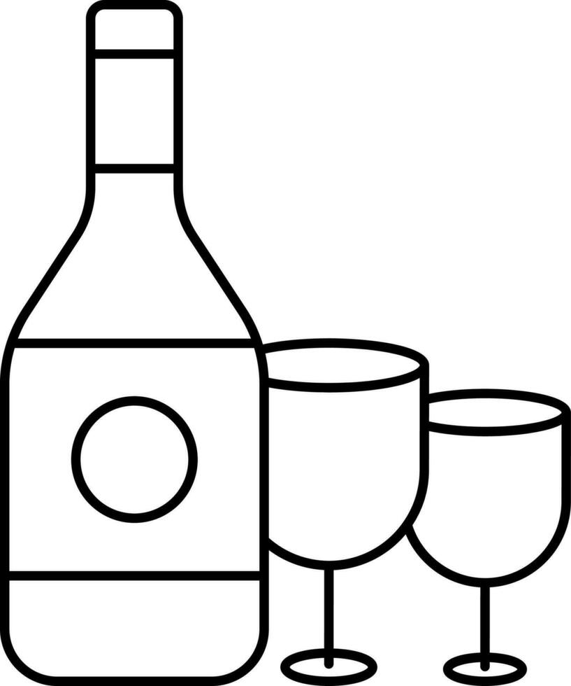 noir linéaire style du vin bouteille avec deux verre icône. vecteur